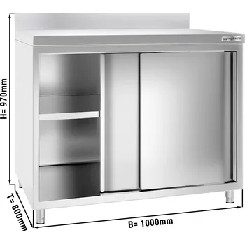 Kuchyňská skříňka G.Gastro Nerezová pracovní skříňka - 1,0 m - s posuvnými dveřmi & obkladovým panelem