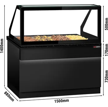 Vinotéka G.Gastro Ohřevná vitrína - 1500mm - pro 4x GN 1/1 - dřevěný přední panel - pracovní deska z černé žuly