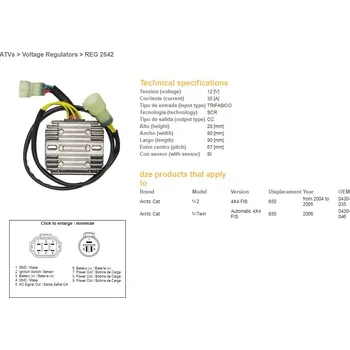 Elektroinstalace pro motocykl DZE REGULÁTOR NAPĚTÍ ARCTIC CAT 650 '04-'06 (OEM-0430-035, 0430-046) 12V35A