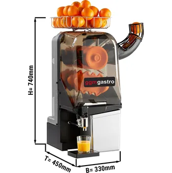 Odšťavňovač G.Gastro Elektrický odšťavňovač na pomeranče - stříbrný - ruční podávání - vč. nastavitelného vypouštěcího kohoutu