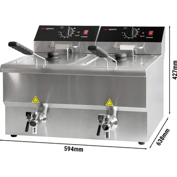 fritéza G.Gastro Elektrická dvojitá fritéza - 600 mm - 8+8L - 6,5 kW - s vypouštěcím kohoutkem