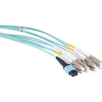 Síťový kabel Masterlan optický MPO patch cord, MPOupc female/4xLCupc duplex, MM, OM3, 8, Typ B, 2m