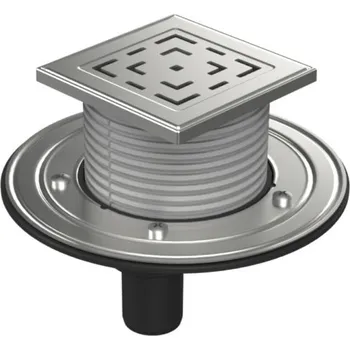 Odvodňovací žlab Podlahová vpusť spodní D40, nerez příruba, rámeček, mřížka LABYRINTH