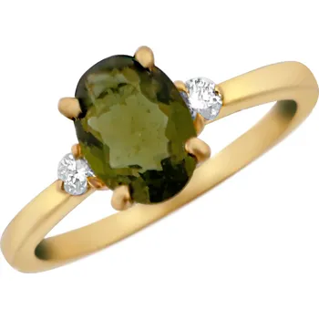 Prsten Zlatý prsten s vltavínem a diamanty 11682 Velikost: 55