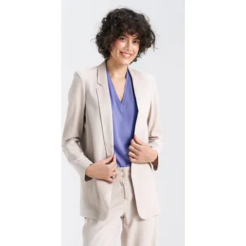 Dámské sako Dámské dlouhé lněné sako Z55 Barva: Béžová, Velikost: 2XL