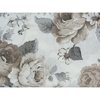 Bavlněná látka Velké béžové růže na bílé