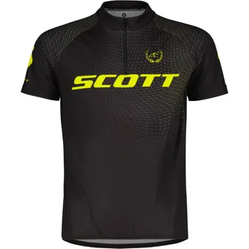 Cyklistické oblečení Dětský cyklistický dres SCOTT RC Pro kr. rukáv black/sulphur yellow Velikost dětská: 140