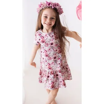 Dívčí šaty Dívčí šaty Lily Grey s růžovými květy - 104
