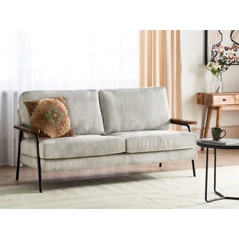 Pohovka Pohovka světle šedá manšestrové čalounění 3místná kovové nohy polstrované sedadla klasický styl obývací pokoj Beliani