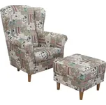 Křeslo/ušák s taburetem ASTRO - Patchwork Viorica 1 - doprava zdarma - SLEVA 3% s kodem radost25