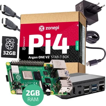 Stolní počítač Sada s Raspberry Pi 4B - 2GB, Argon ONE V2 + 32GB microSD + příslušenství