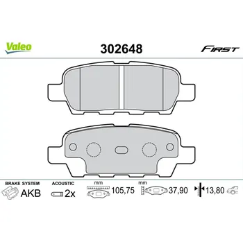 Brzdová destička Sada brzdových destiček, kotoučová brzda VALEO 302648