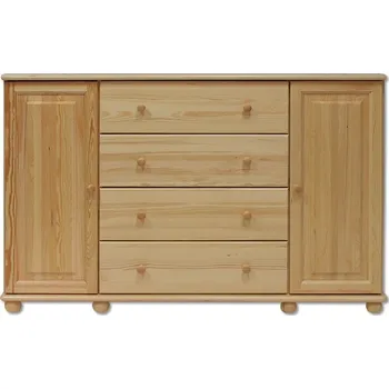 Ložnice Dřevěná komoda 4 šuplíky + 2 dvířka BM123 156x100x47 cm NELAKOVANÁ