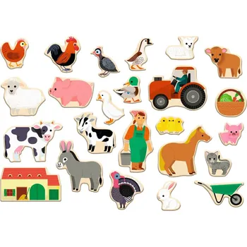 Dřevěná hračka Dřevěné magnety - Farma - 24 ks