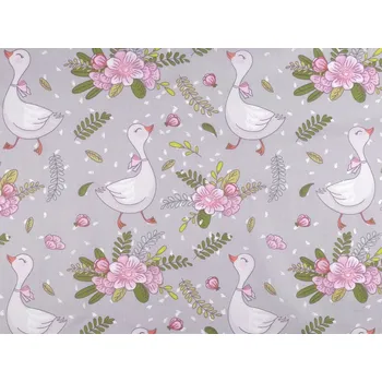 Bavlněná látka / plátno husy METRÁŽ - 2 (195) šedá světlá