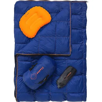 Horské kolo Outdoorová deka s vložkou do spacího pytle a nafukovacím polštářem - Modrá