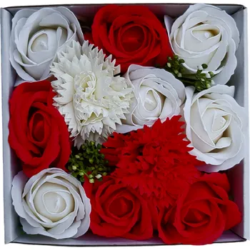 Mýdlo made by ANTEROS Dekorace Mýdlové květy White red mix v dárkovém boxu