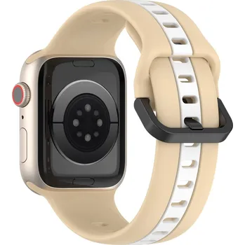 Řemínek na hodinky Strap silikonový řemínek na Apple Watch Ultra/Ultra 2 49mm/SE/SE 2022/2023 44mm/9/8/7 45mm/6/5/4 44mm/3/2/1 42 mm - khaki/bílý