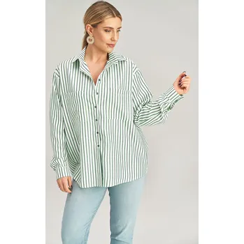 Dámská košile Bílo-zelená pruhovaná košile s dlouhým rukávem M1024 Pattern 181 Velikost: L/XL