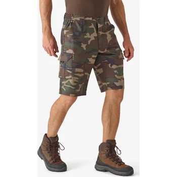 Sportovní střelba SOLOGNAC Maskovací bermudy 500 Woodland zelené 2XL ZELENÁ