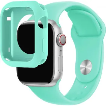 Pouzdro na mobilní telefon Silikonový řemínek se silikonovým pouzdrem pro Apple Watch 45mm / 44mm - tyrkysový