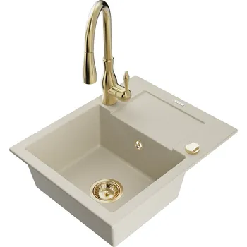 Mexen Enzo 1miskový granit dřez s odkapem a baterií Savita, béžová 6506-69-672601-50