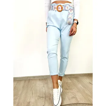 Dámské kalhoty Dámské kalhoty s páskem v bledě-modré barvě, VELIKOST UNI ( XS, S, M )