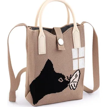 Kabelka Dívčí textilní kabelka / taška kočka 12x18 cm - 3 béžová