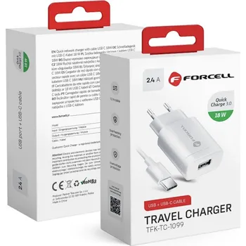 Rychlonabíječka Forcell včetně datového kabelu USB-C 18W bílá