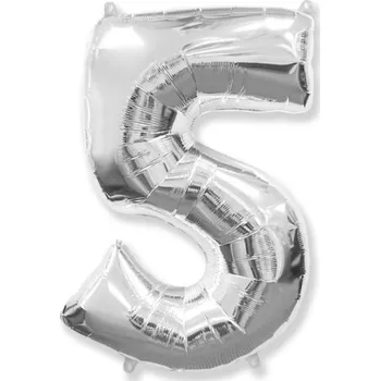 Balónek Nafukovací číslice 5, 82cm, stříbrná