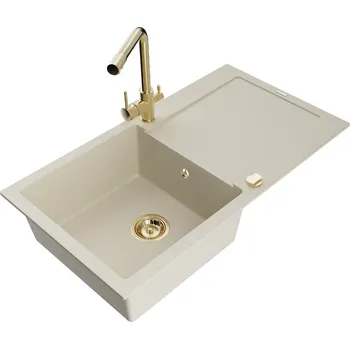 Mexen Leo 1miskový granit dřez s odkapem a baterií Duero, béžová 6501-69-671600-50