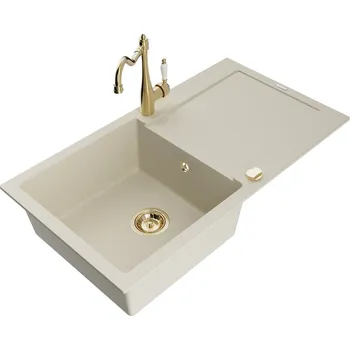 Mexen Leo granit dřez s 1 mísou s odkapem a baterií Carla, béžová 6501-69-670700-50