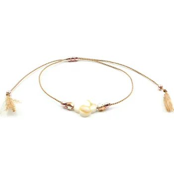 Náramek Moni béžový náramek hedvábí s kytičkou ze sladkovodní mušle