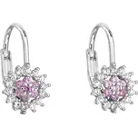 Stříbrné náušnice visací se zirkonem růžová kytička 11217.3