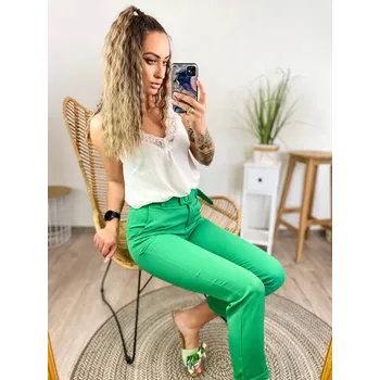 Dámské kalhoty s páskem v zelené barvě, VELIKOST S