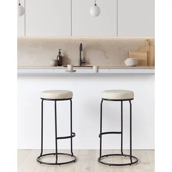 Barová židle Sada 2 barových stoliček světle béžová umělá kůže kuchyňský ostrov pultová židle Beliani