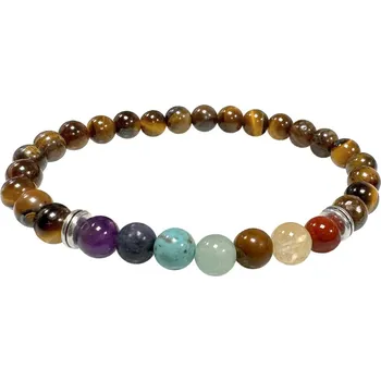 Drahý kámen Mani Bhadra Mani Bhadra Náramek s drahými čakrovými kameny 7 Chakra a kameny Tygří oko (korálky&nbsp;Ø cca 6 mm)