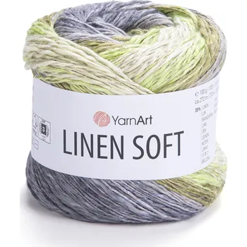 YarnArt Příze Linen soft 7414 šedo-zeleno-khaki proužek
