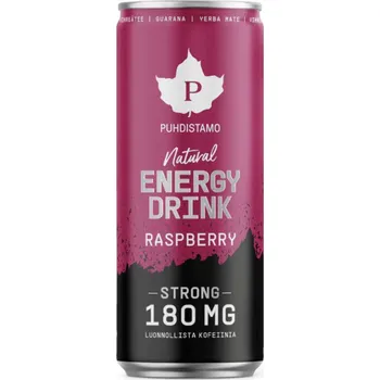 Energetický nápoj Puhdistamo Natural Energy Drink Raspberry Strong, Energetický drink, Malina, 330 ml
