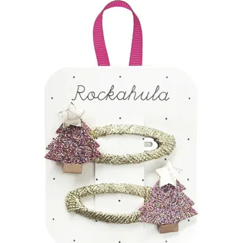 Vánoční dekorace Rockahula - sponky Vánoční stromek - růžovo-zlaté s hvězdičkou