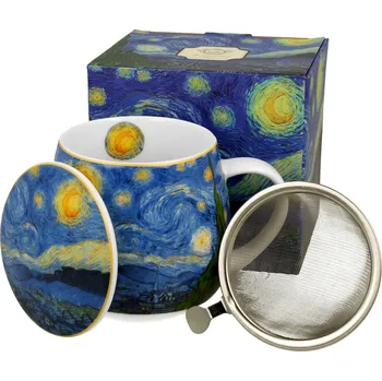 DUO Gifts DG - Porcelánový hrnek Barylka STARRY NIGHT Vincent van Gogh se sítkem a víčkem v dárkové krabičce - 430 ml