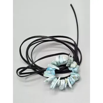 Náhrdelník Náhrdelník Larimar AA sekaný - přívěsek kruhový na kůži