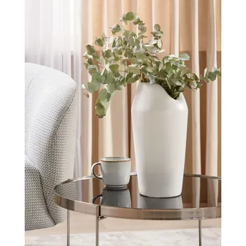 Váza Dekorativní stolní váza bílá kamenina 33 cm matná glamour design bytové doplňky Beliani