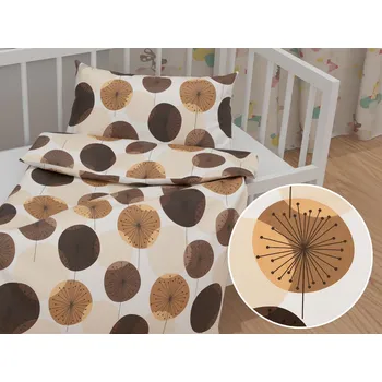 Povlečení Dětské bavlněné povlečení do postýlky Sandra SA-488 Hnědo-béžové designové pampelišky Do postýlky 90x140 a 50x70 cm