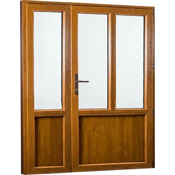 Vchodové dveře SKLADOVÁ-OKNA.cz Vedlejší vchodové dveře dvoukřídlé, pravé, REHAU Smartline+ - 1580 x 2080 mm Bílá dovnitř / Zlatý dub ven