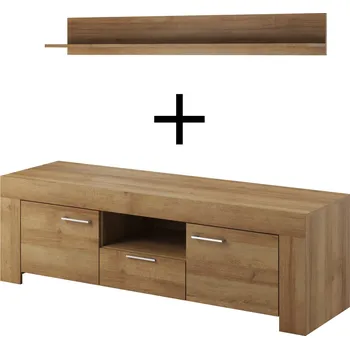 Televizní stolek PSK Televizní stolek + nástěnná police SELF, Dub Riviera 155 cm