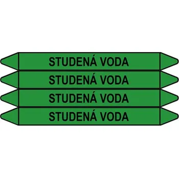 samolepka Značení potrubí, studená voda,4 ks, 250 × 26 mm