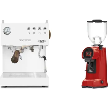 Kávovar Ascaso Steel DUO PID, White&Wood + Eureka Helios 65, ferrari red
