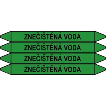 samolepka Značení potrubí, znečištěná voda,4 ks, 250 × 26 mm