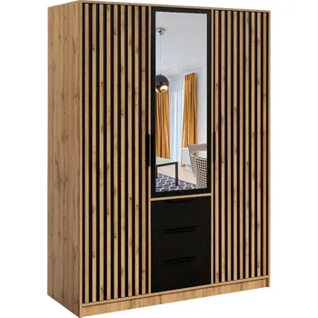 Šatní skříň Šatní skříň BASILIO LUX 147 dub wotan/černá/zrcadlo